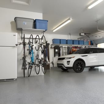 Organized Garage With Wall Storage Racks and Bike Hooks - Storage Racks