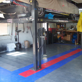 Car Lift and Modular Flooring in Organized Garage - Clint from Hamilton, NJ