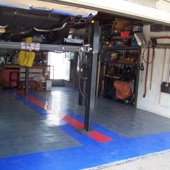 Organized garage with car lift and tile flooring - Clint from Hamilton, NJ
