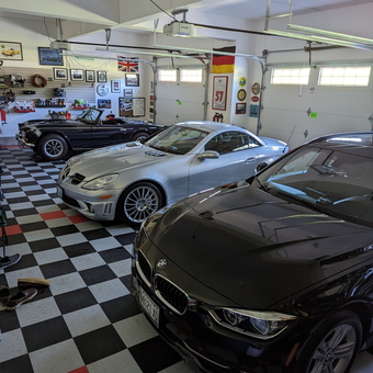 Classic and Modern Cars in Checkered Floor Garage - Rich H from Kittery, ME