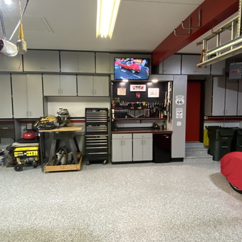 Organized Garage with Cabinets, Tool Chest, and Workbench - Gregg's Garage from Cary, IL