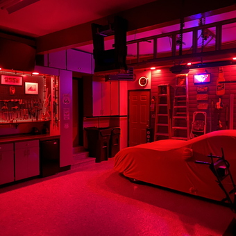 LED Lit Garage with Tool Storage and Car Cover - Gregg's Garage from Cary, IL