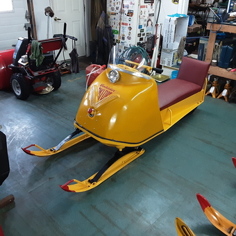 Vintage Yellow Snowmobile and Garage Tools - Skidooman from Orillia