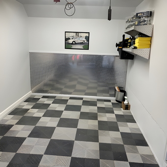 Checkered Garage Flooring and Wall Storage - Hank's Garage from Dumont, NJ