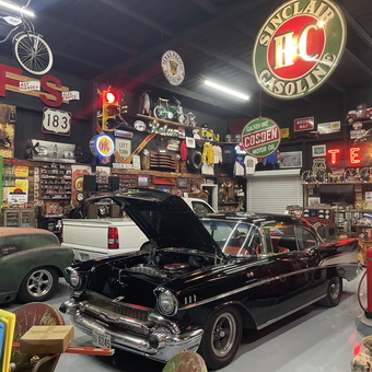 Classic Car Garage with Vintage Gas Pumps and Signs - Joe West from Abilene, TX