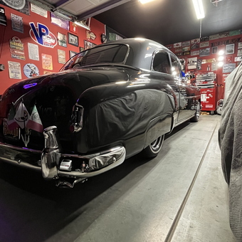 Classic Car in Decorated Garage with Wall Signs - David from Menifee, CA