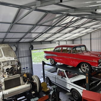 Classic Car Lift with Red Chevy and Truck - Wayne from Georgetown, FL