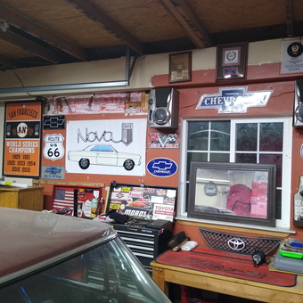 Garage Decor With Chevy Signs, Route 66, and Tool Storage - Steve from Antelope, CA