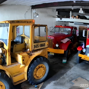 Classic Trucks and Loader in Organized Garage - John from Clifton, NJ