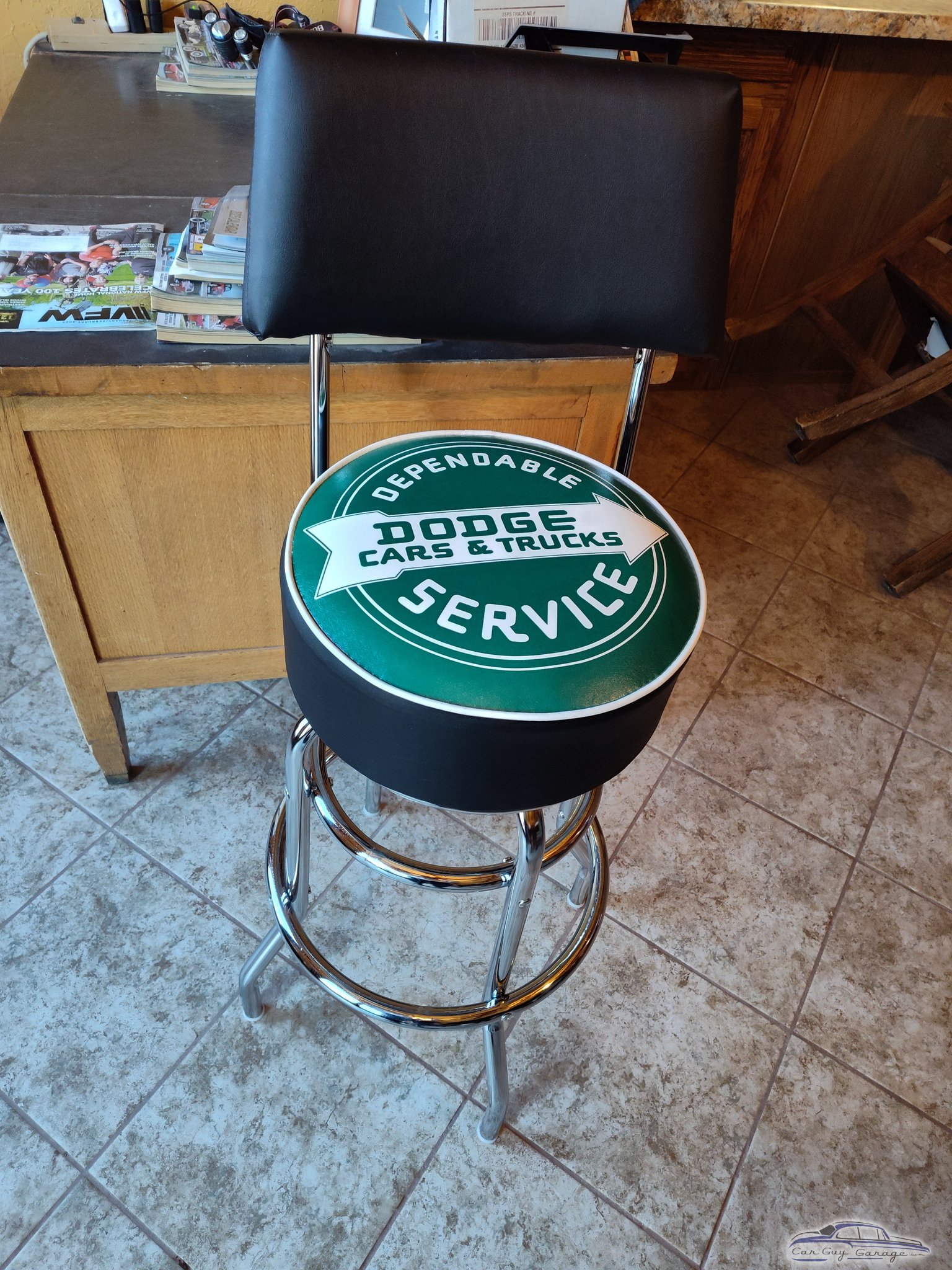 Dodge Service Bar Stool with Backrest for Garage Decor