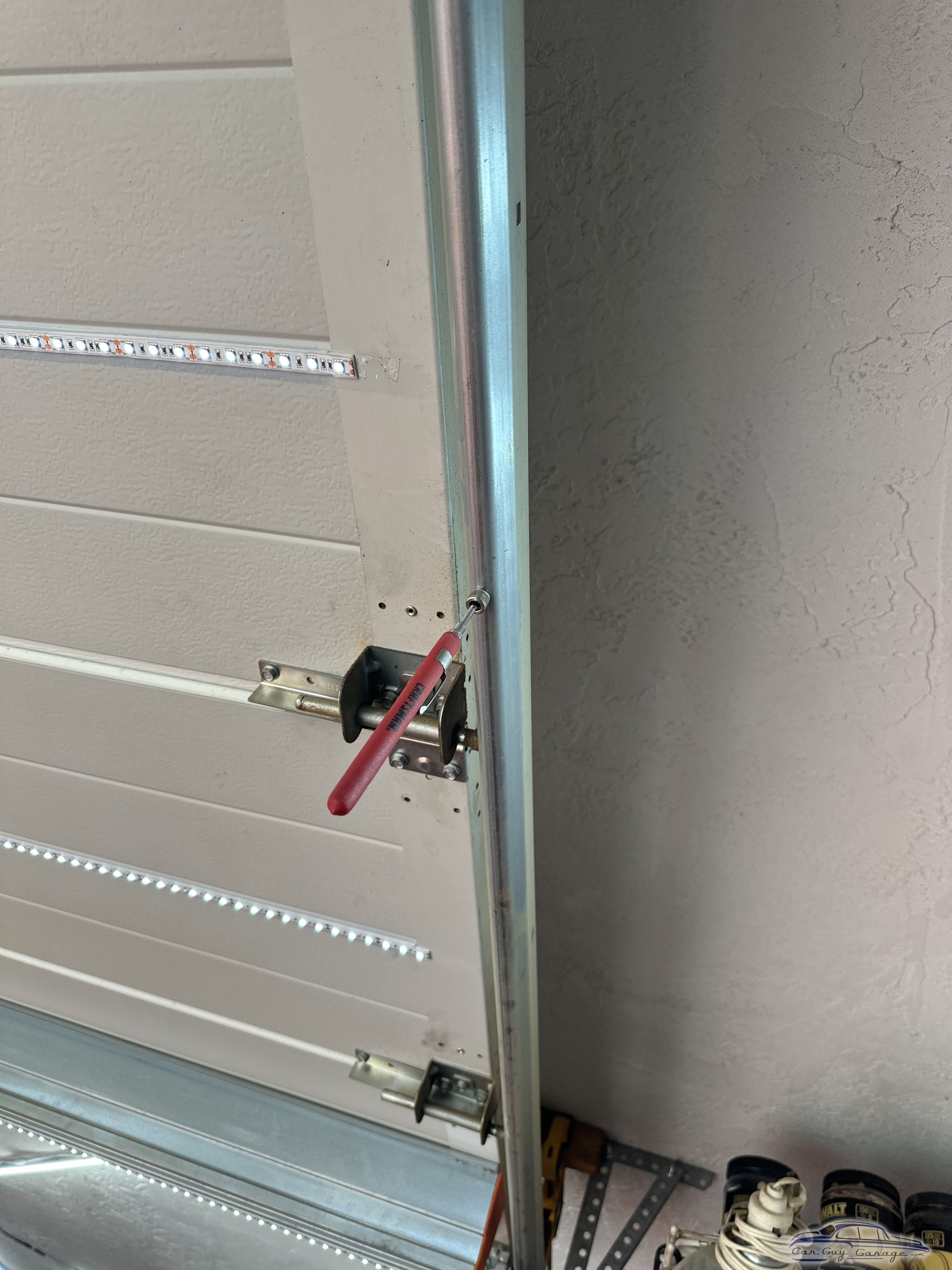 Garage Door Track with LED Strip Lighting and Clamp Tool