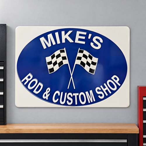Personalized Aluminum Garage Sign - Rod & Custom Shop Flags