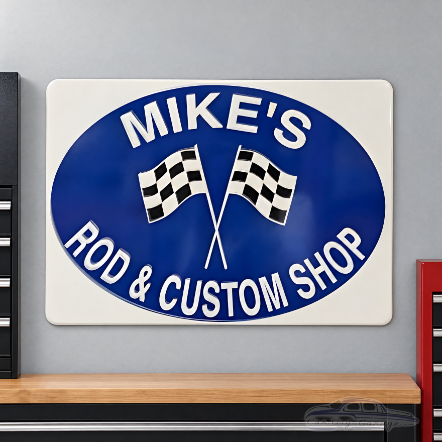 Personalized Aluminum Garage Sign - Rod & Custom Shop Flags