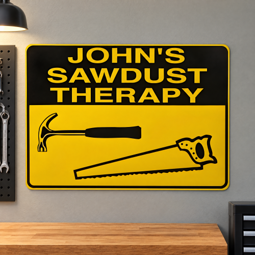 Personalized Aluminum Workshop Sign - Sawdust Therapy