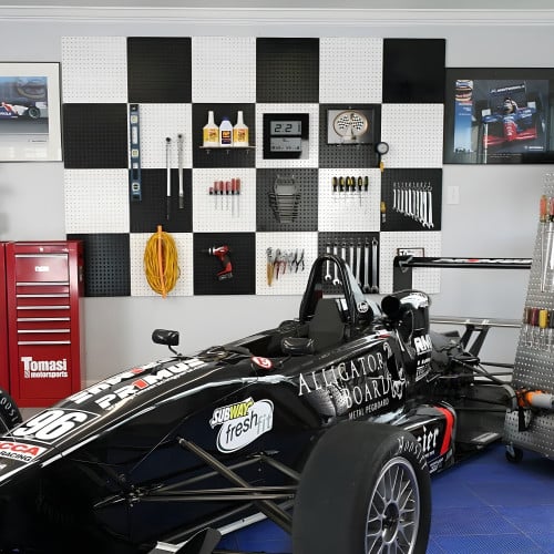 32" x 80" Black and White Checkered Metal Pegboard