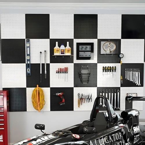 32" x 80" Black and White Checkered Metal Pegboard