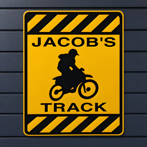 Personalized Motocross Dirt Bike Track Aluminum Caution Sign