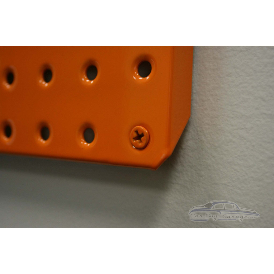 Two Orange Powdercoated 16" x 32" Metal Pegboard Two Orange Powdercoated 16" x 32" Metal Pegboard