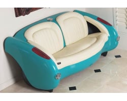 1957 Sea Green Corvette with Bright White Leather Couch