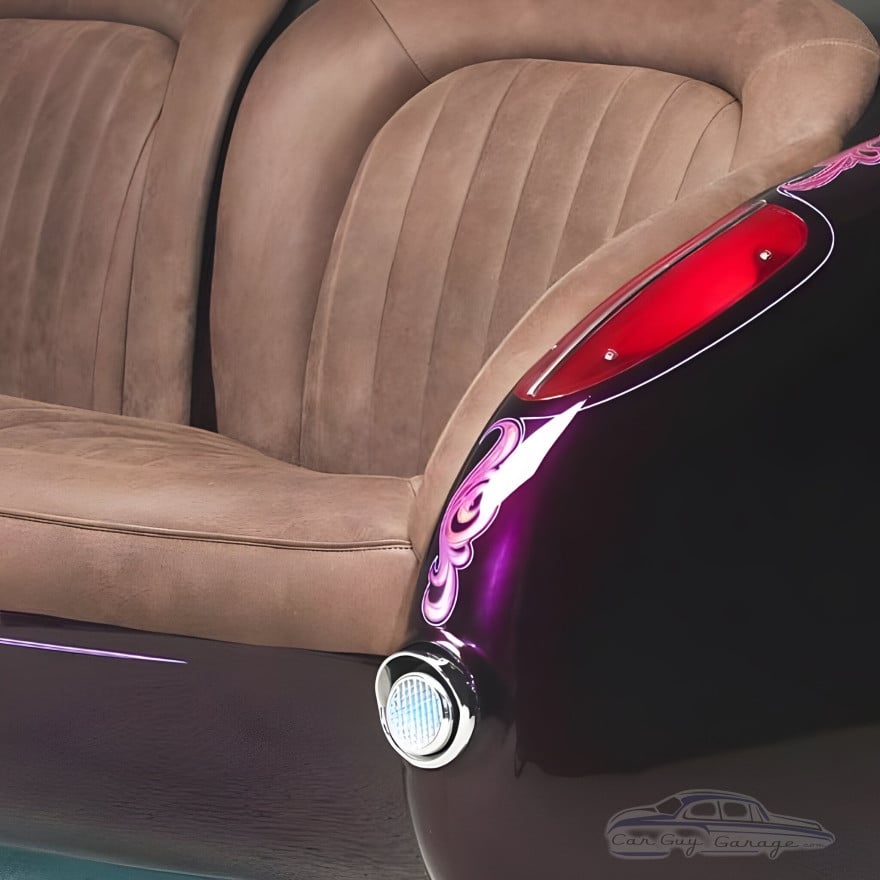 1957 Deep Purple Corvette with Caramel Brown Leather Couch 1957 Deep Purple Corvette with Caramel Brown Leather Couch