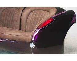 1957 Deep Purple Corvette with Caramel Brown Leather Couch