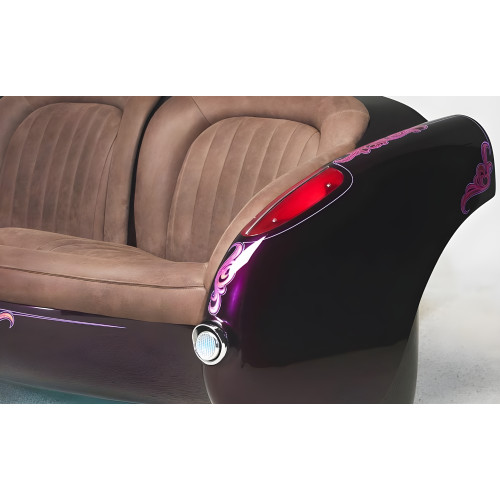 1957 Deep Purple Corvette with Caramel Brown Leather Couch