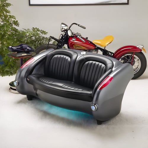 1957 Gunmetal Gray Corvette with Black Leather Couch