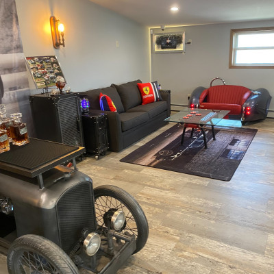 Metallic Silver Cobra Couch with Red Leather Customizable