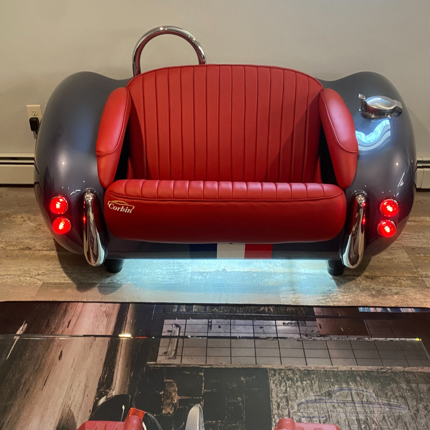 Metallic Silver Cobra with Red Leather Couch Metallic Silver Cobra with Red Leather Couch
