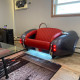 Metallic Silver Cobra with Red Leather Couch Metallic Silver Cobra with Red Leather Couch