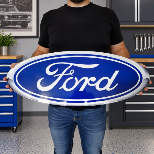 Official Ford Blue Oval Logo Metal Wall Sign - 14-Gauge Steel