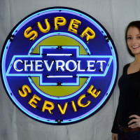 Super Chevrolet Service Neon Sign Chevy Bowtie - 36" Round