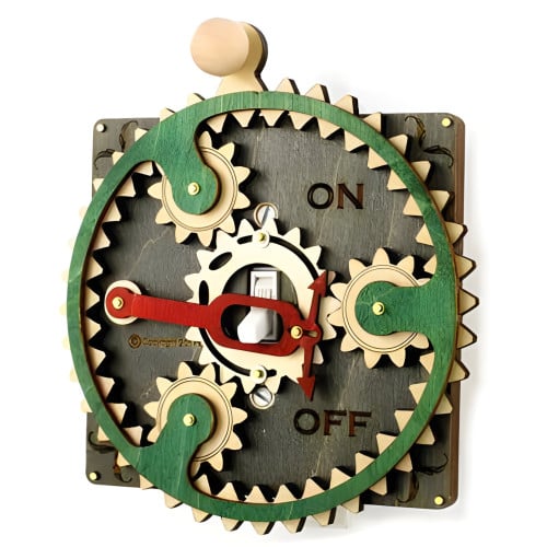 Gray & Green Single Toggle Planetary Gear Light Switch Plate