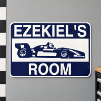 Personalized Aluminum Race Car Room Sign - F1 Style