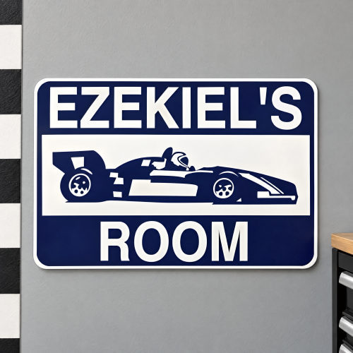 Personalized Aluminum Race Car Room Sign - F1 Style