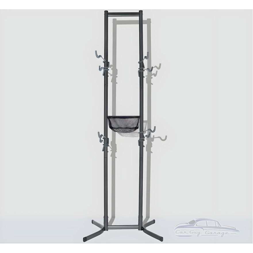 Standalone Vertical 4-Bike Storage Rack with Basket