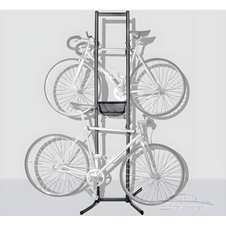 Standalone Vertical 4-Bike Storage Rack with Basket
