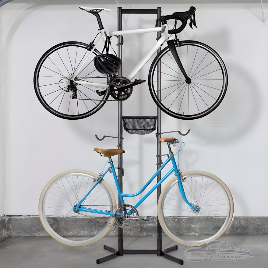 Standalone Vertical 4-Bike Storage Rack with Basket