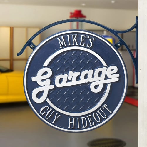 Personalized Cast Aluminum 2 Sided Garage Plaque with Bracket