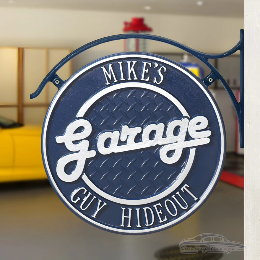 Personalized Cast Aluminum 2 Sided Garage Plaque with Bracket Personalized Cast Aluminum 2 Sided Garage Plaque with Bracket