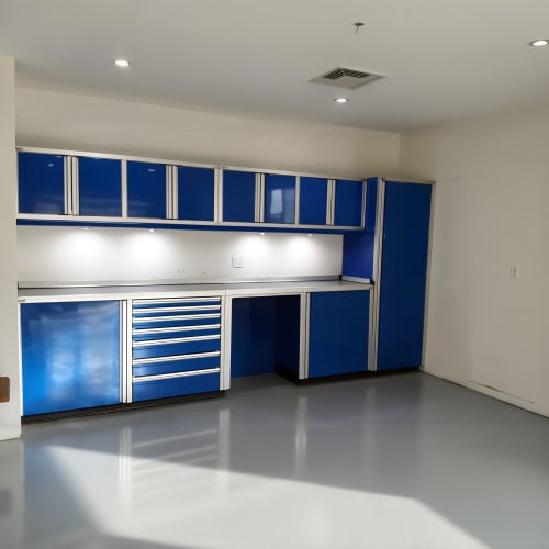 164-Inch Custom Aluminum Garage Cabinet Set with Locker, LED Lights