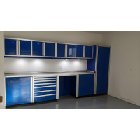 164-Inch Custom Aluminum Garage Cabinet Set with Locker, LED Lights