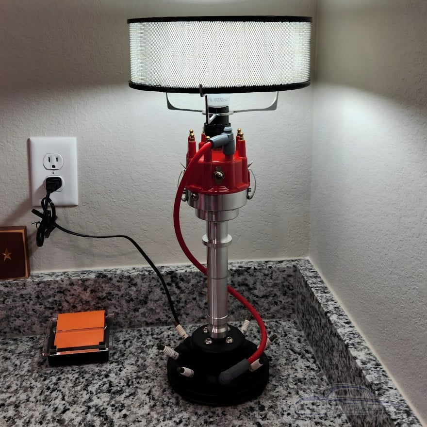 Billet Distributor Table Lamp with Air Filter Shade & Spark Plug Base