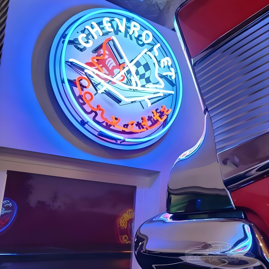 C1 Corvette Neon Sign With Blue Outer Ring C1 Corvette Neon Sign With Blue Outer Ring