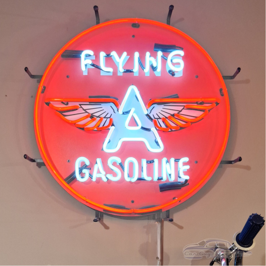 Flying A Gasoline Neon Sign for Garage - 24" Round