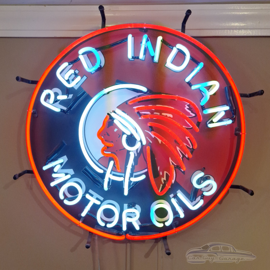 Red Indian Motor Oils Neon Sign - 24" Round
