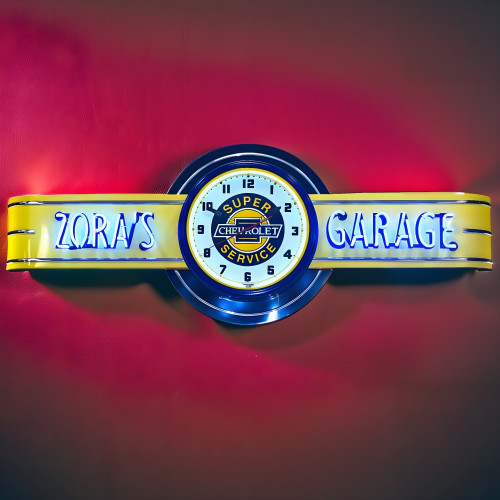 72" wide Personalized Chevy Service Station Neon Clock Sign