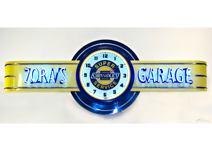 72" wide Personalized Chevy Service Station Neon Clock Sign