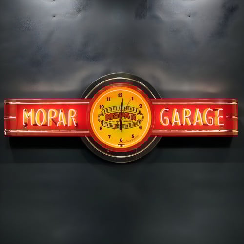 72" wide Personalized Mopar Neon Clock Sign in Red