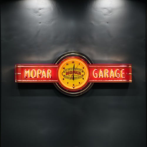 72" wide Personalized Mopar Neon Clock Sign in Red